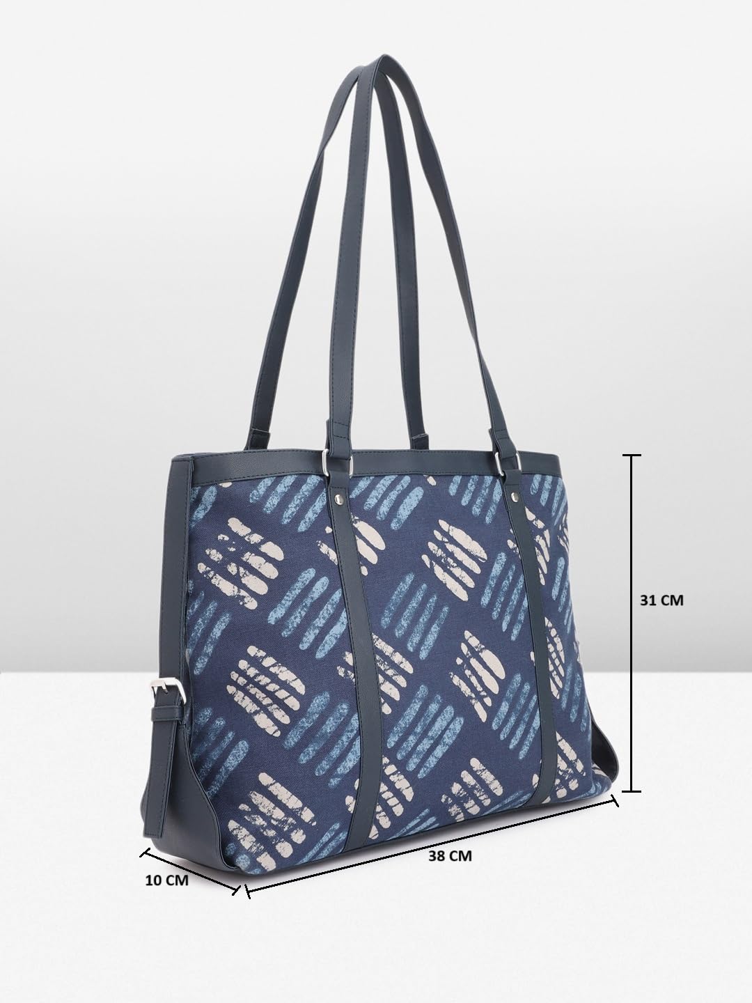 PRIMROSE Printed Tote Bag for Women Navy Blue with Geometric Pattern