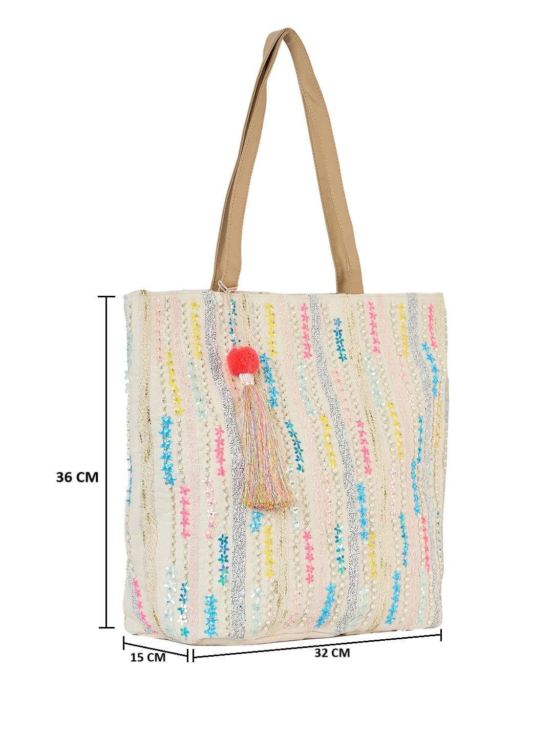 PRIMROSE Handcrafted Multicolour Embroidered Tote Bag with Tassel