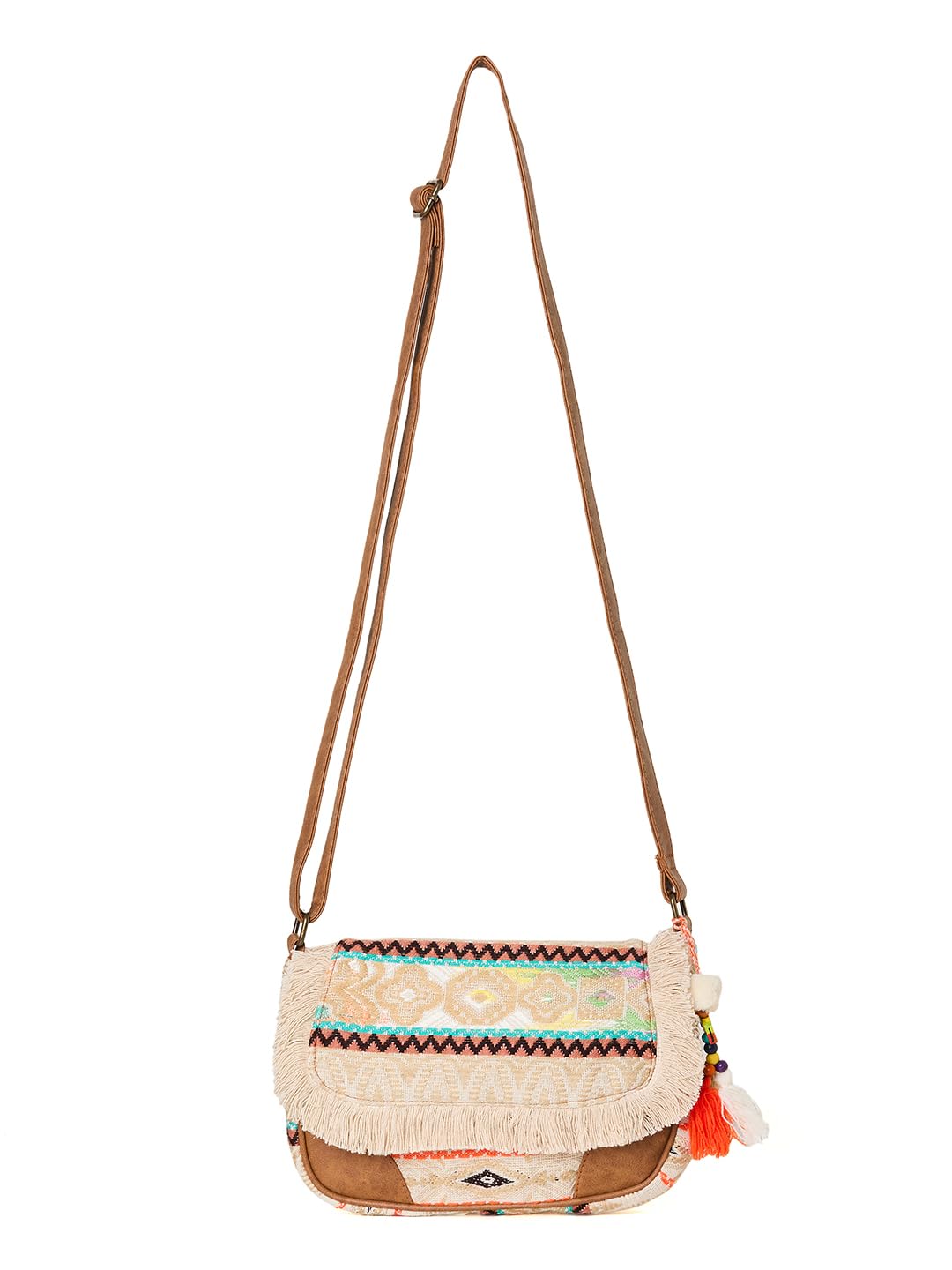 PRIMROSE Boho Fringed Crossbody Bag with Embroidery, Multi-Colour