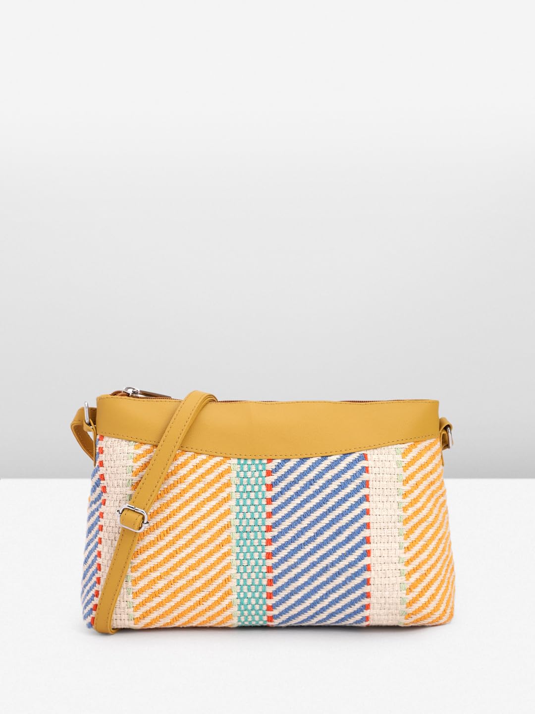 PRIMROSE Multicoloured Striped Woven Crossbody Bag with Adjustable Strap