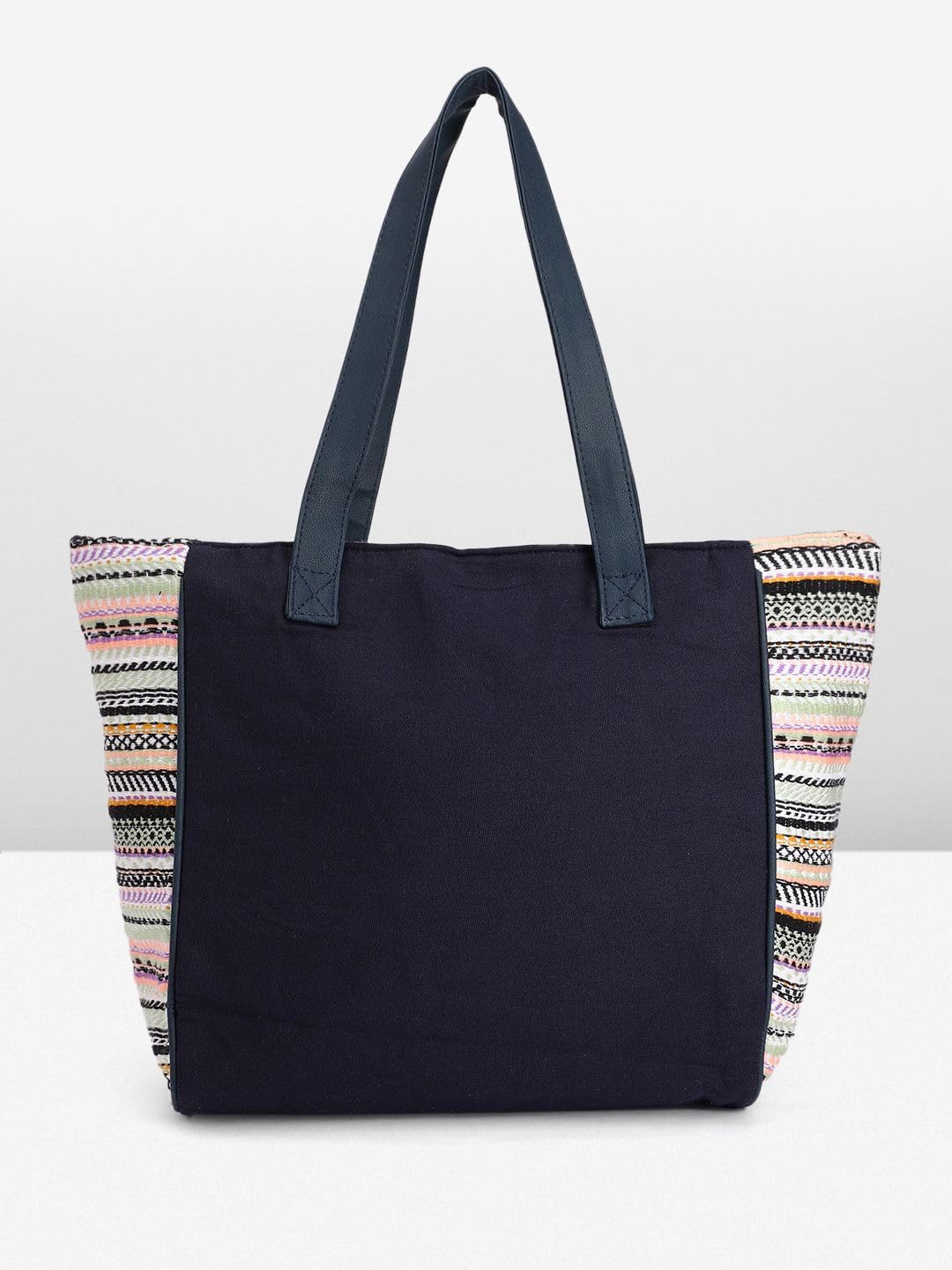 PRIMROSE Multicoloured Geometric Printed Oversized Structured Tote Bag with Tasselled