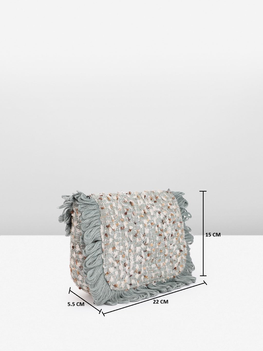 PRIMROSE Stylish Fringed Crossbody Bag with Tweed Pattern Grey