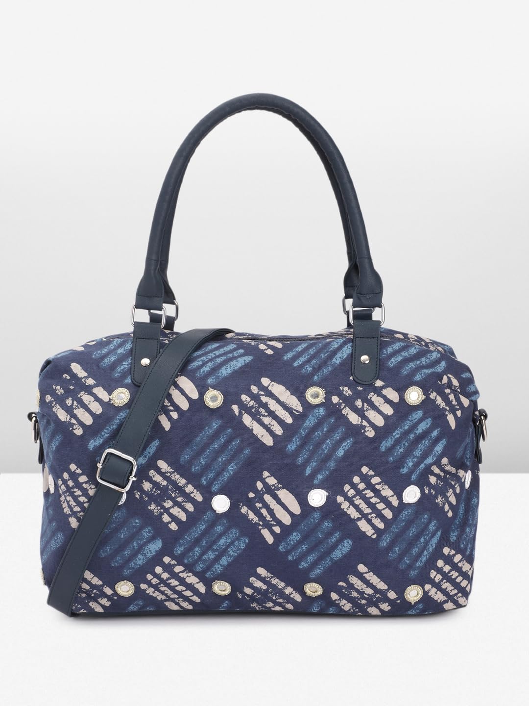 PRIMROSE Printed Handbag for Women with Dual Handles Navy Blue