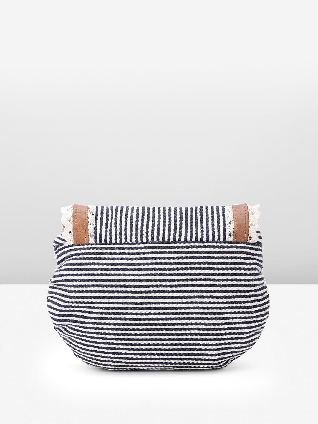 PRIMROSE Striped Canvas Crossbody Bag with Flap Brown and White