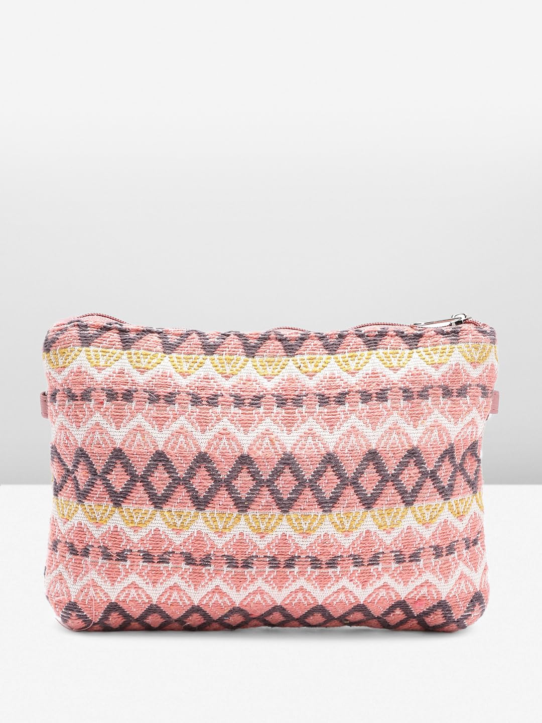 PRIMROSE Chevron Pattern Crossbody Bag with Multiple Zippers Pink