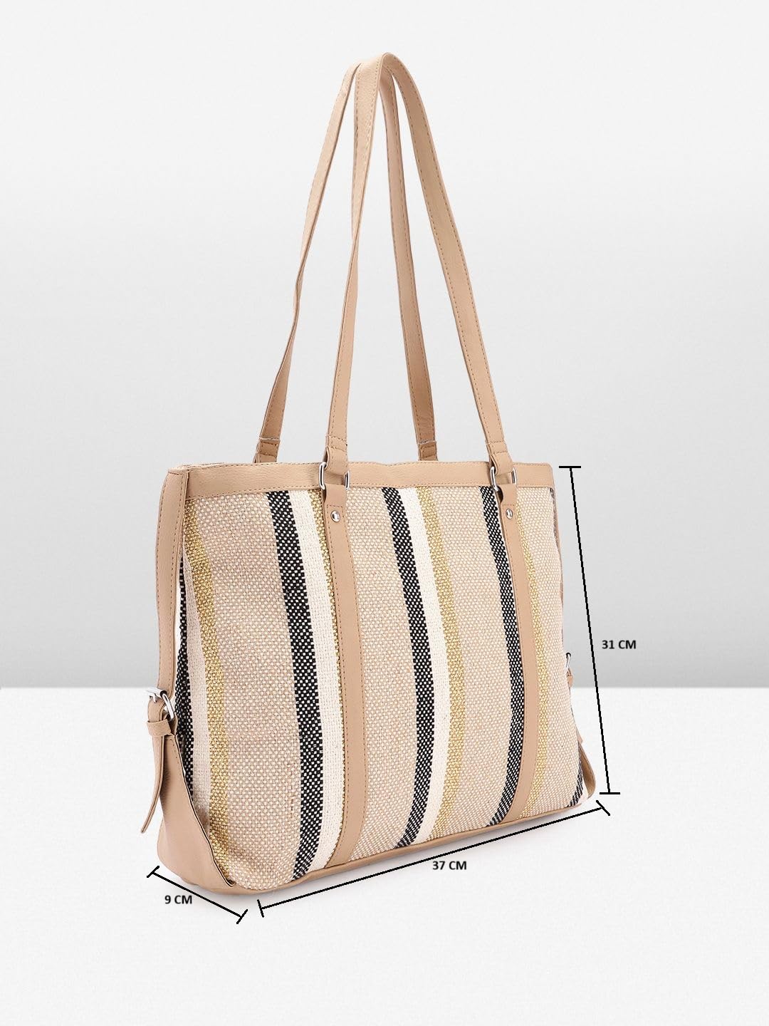 PRIMROSE Women's Beige and Black Striped Tote Bag with Dual Handles