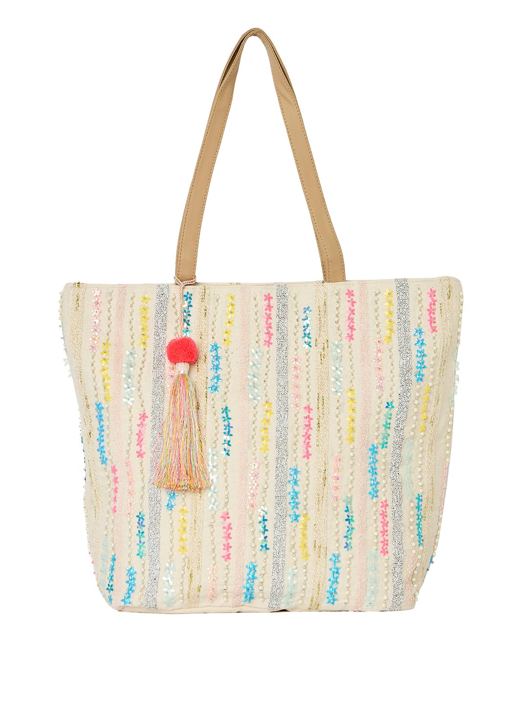 PRIMROSE Handcrafted Multicolour Embroidered Tote Bag with Tassel