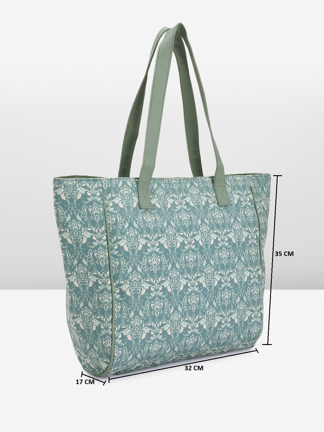 PRIMROSE Printed Tote Bag with Floral Pattern Sage Green