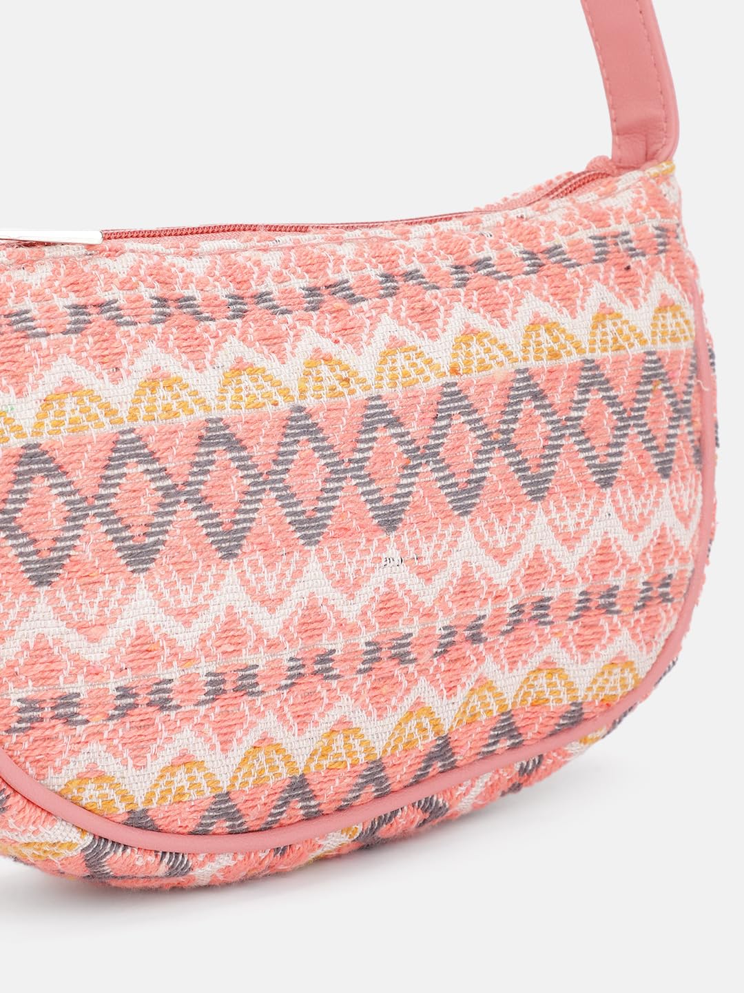 PRIMROSE Women's Peach and Grey Geometric Print Sling Bag