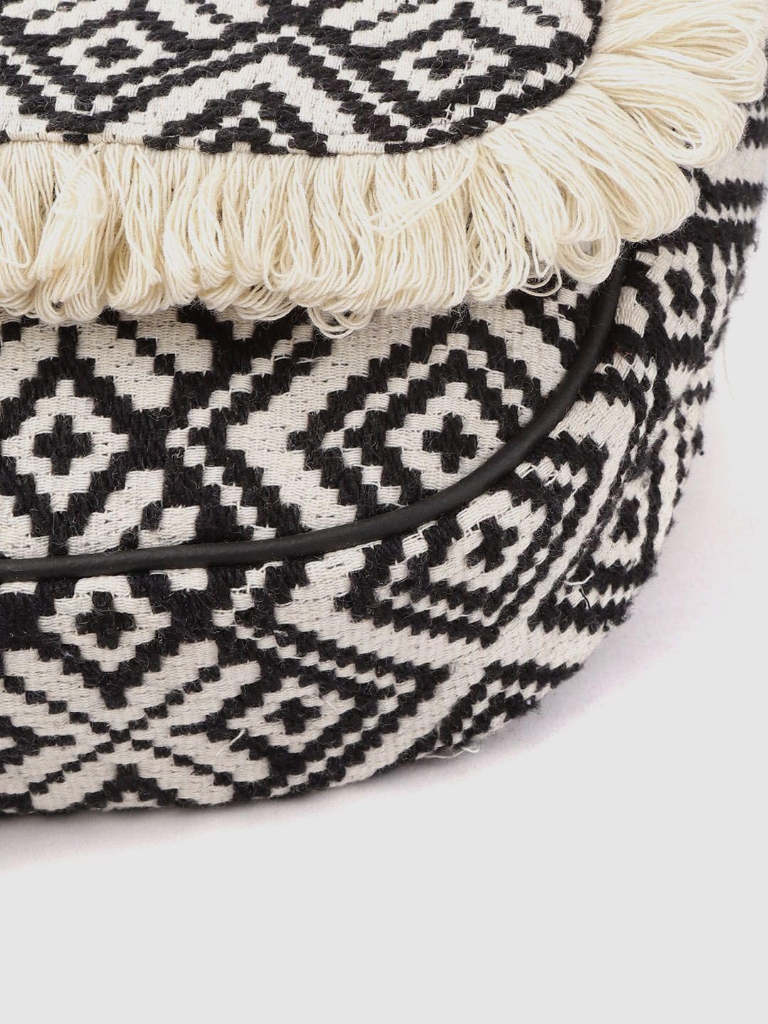 PRIMROSE Fringed Boho Crossbody Bag with Tassels Black and White Diamond Pattern