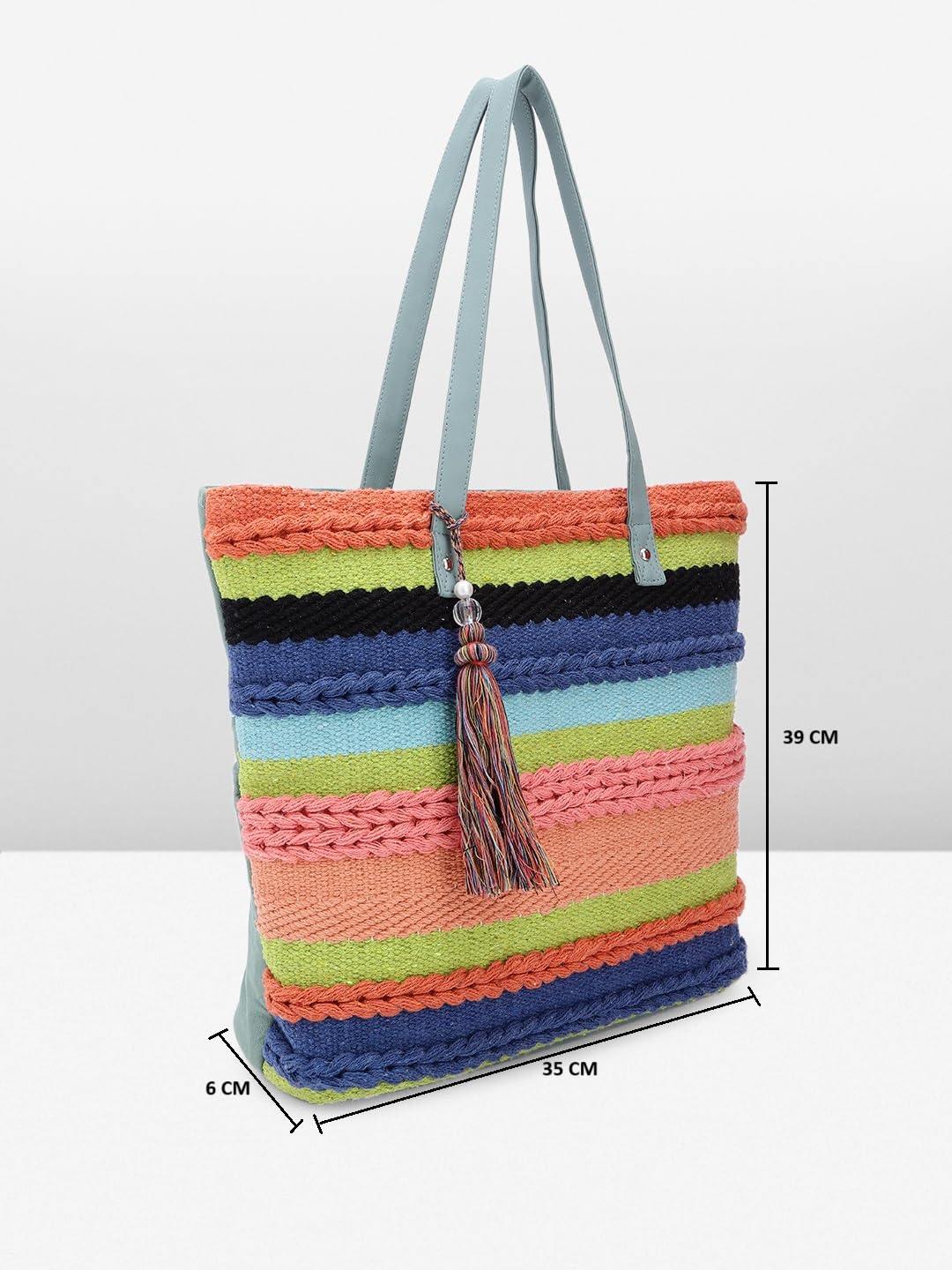 PRIMROSE Multicolour Handwoven Crochet Tote Bag with Tassel Accent