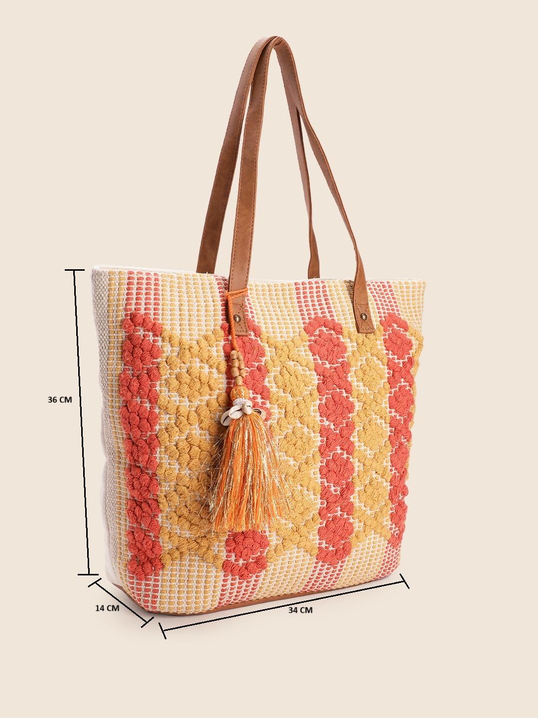 PRIMROSE Handwoven Straw Tote Bag with Tassels Multicolour