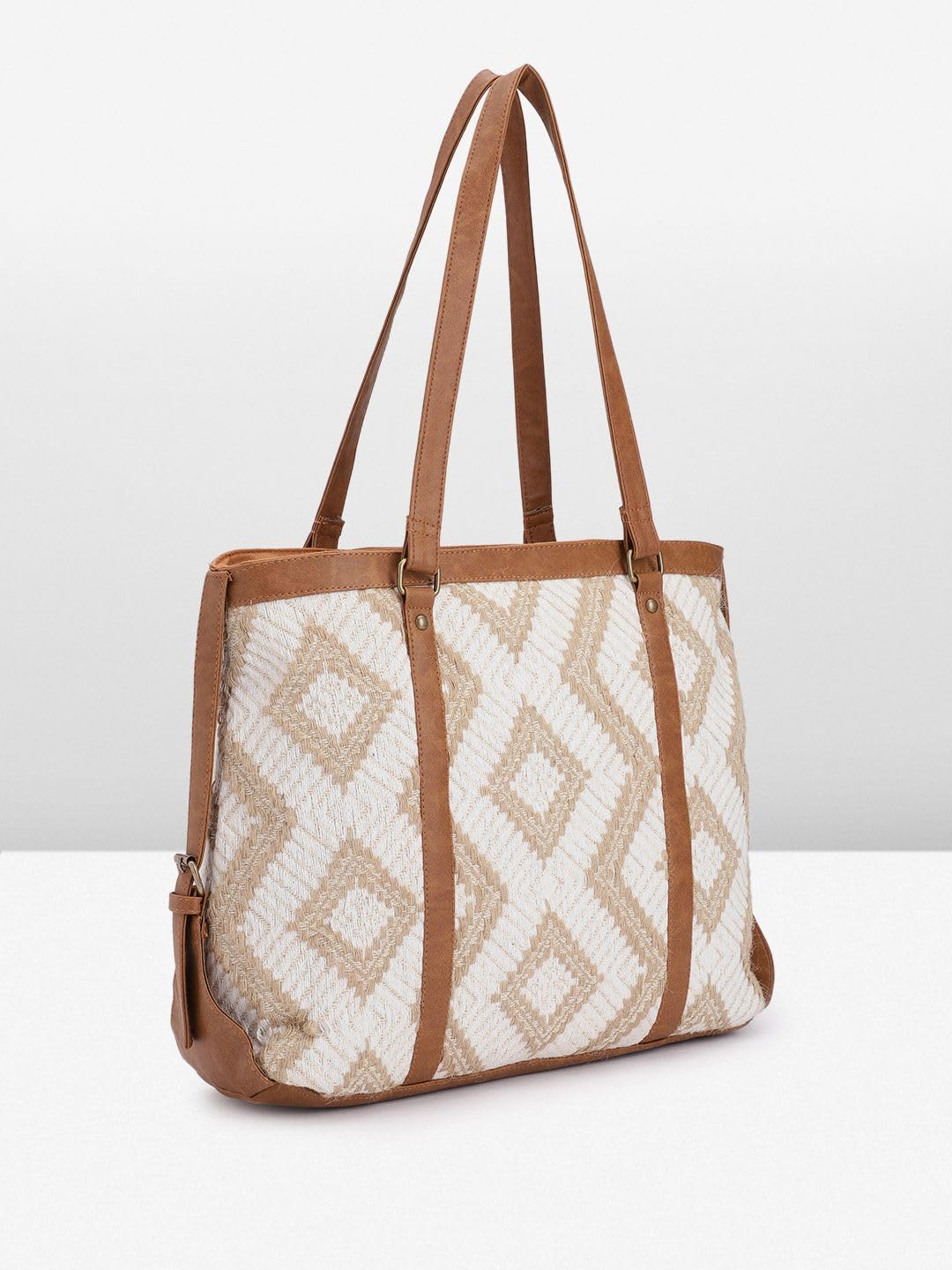 PRIMROSE Women's Tote Bag Diamond Pattern Beige and Brown