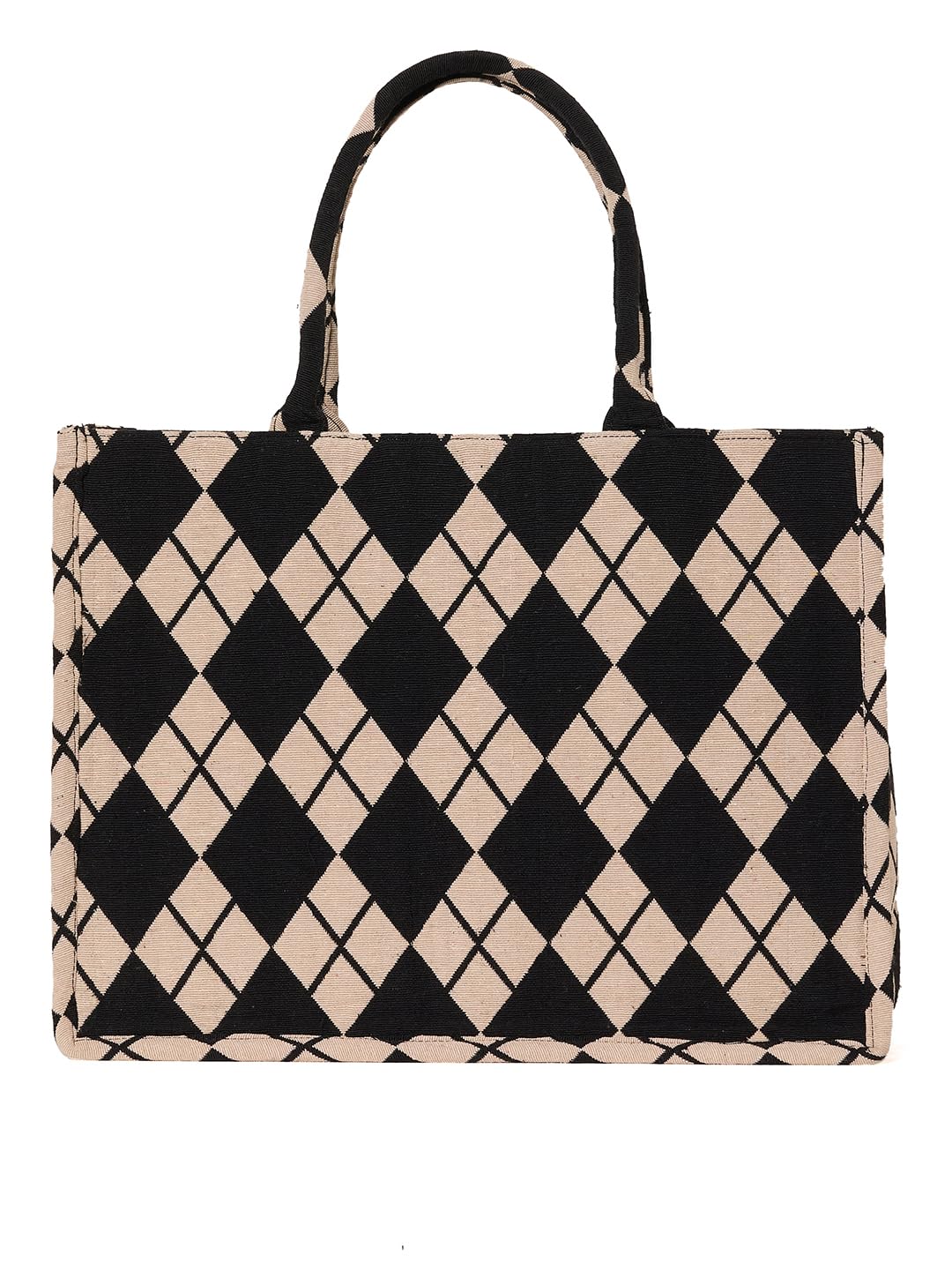 PRIMROSE Diamond Pattern Tote Bag for Women, Black and Beige