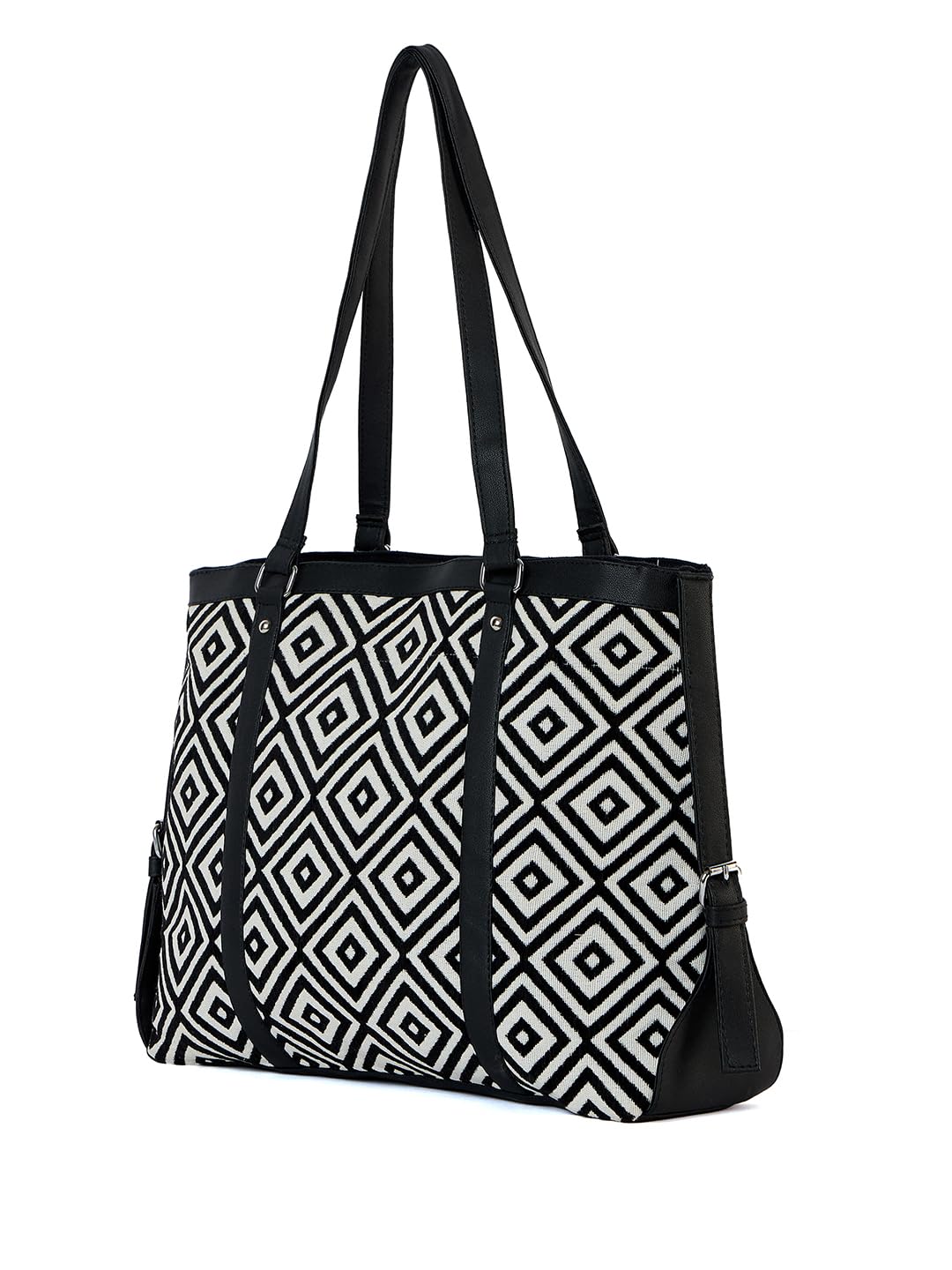 PRIMROSE Geometric Patterned Tote Bag with Dual Handles, Black and White