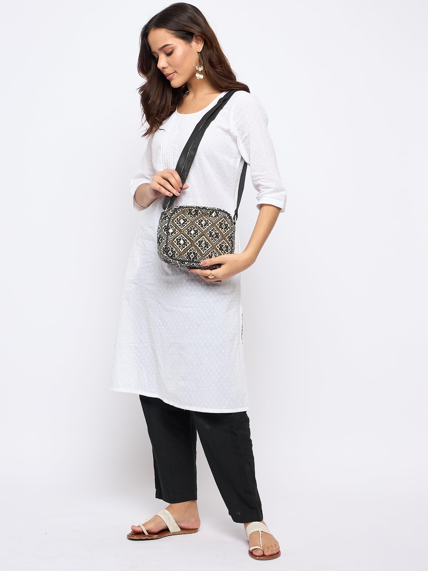 PRIMROSE Embellished Structured Sling Bag with Adjustable Strap