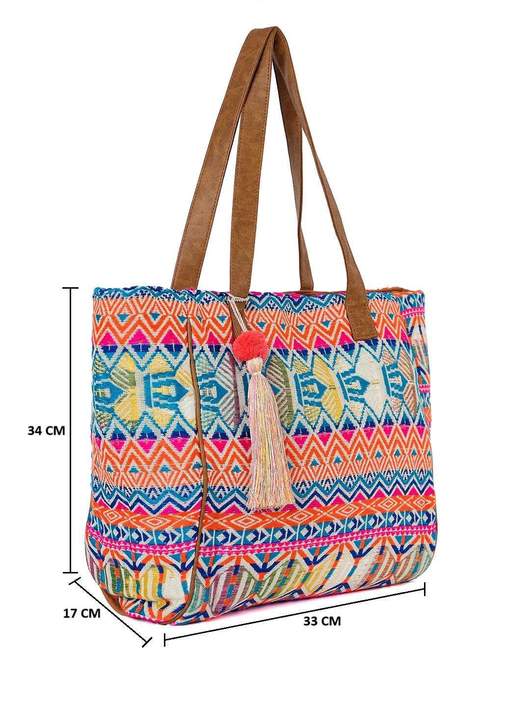 PRIMROSE Multicoloured Aztec Print Tote Bag with Tassel