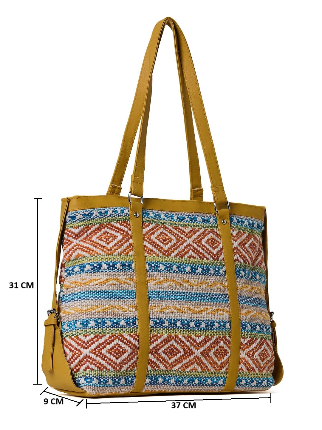 PRIMROSE Woven Multicoloured Shoulder Bag with Geometric Pattern