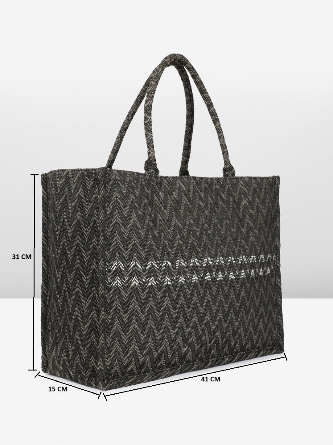 PRIMROSE Women's Herringbone Patterned Tote Bag Black