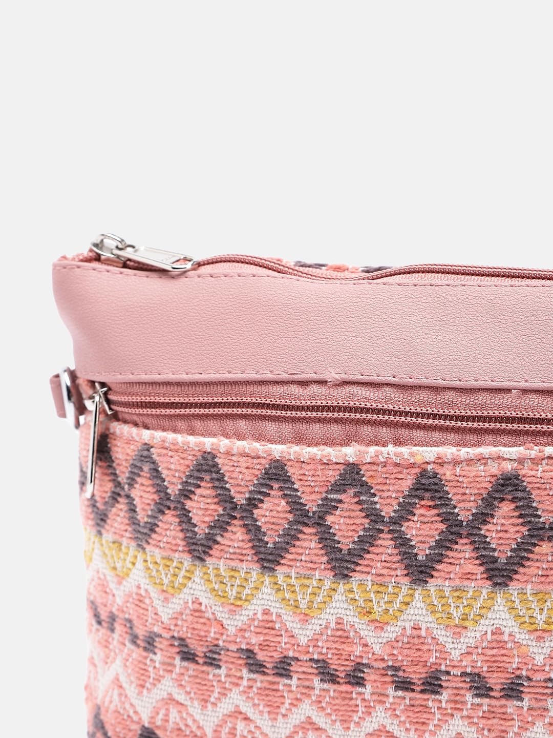 PRIMROSE Chevron Pattern Crossbody Bag with Multiple Zippers Pink