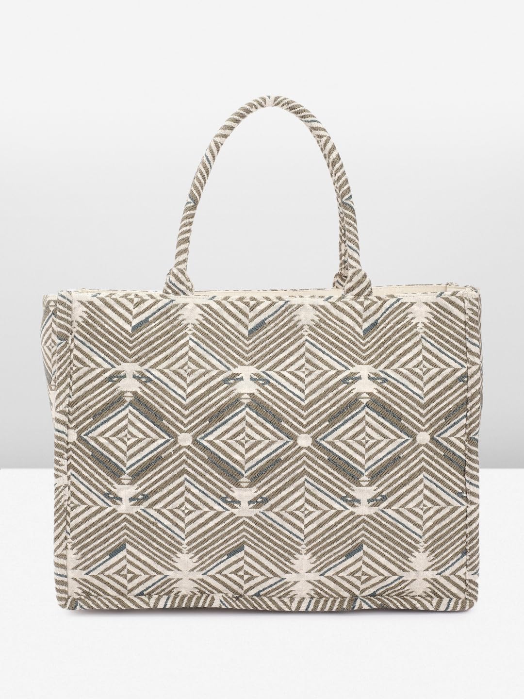 PRIMROSE Geometric Pattern Tote Bag Beige and Grey