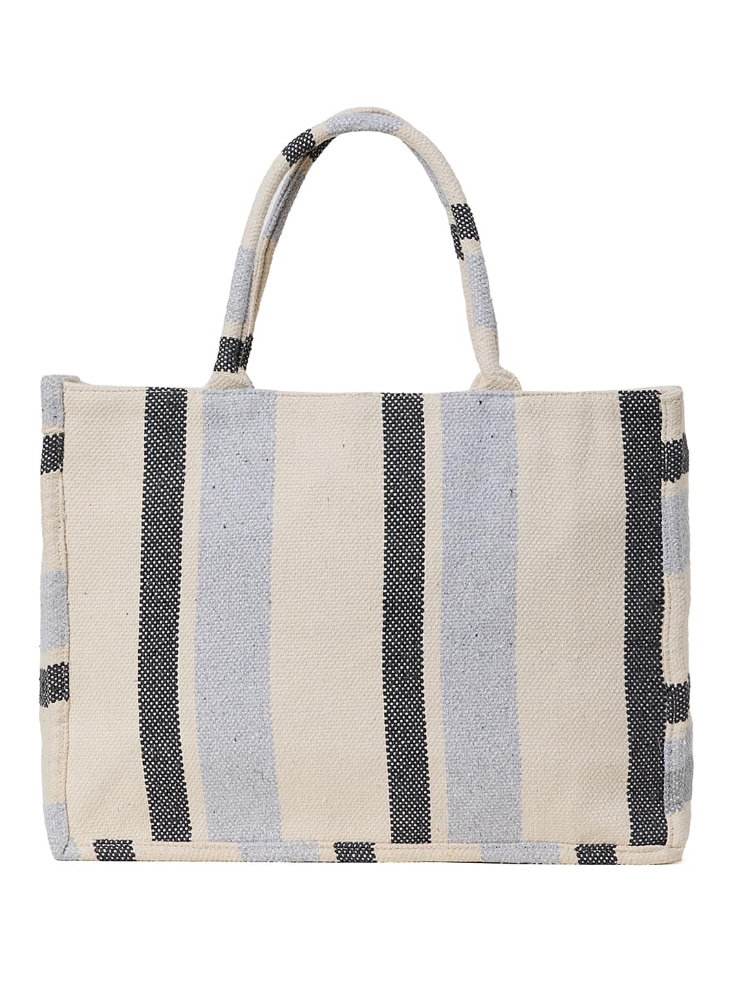 PRIMROSE Striped Canvas Tote Bag for Women, Black and Beige