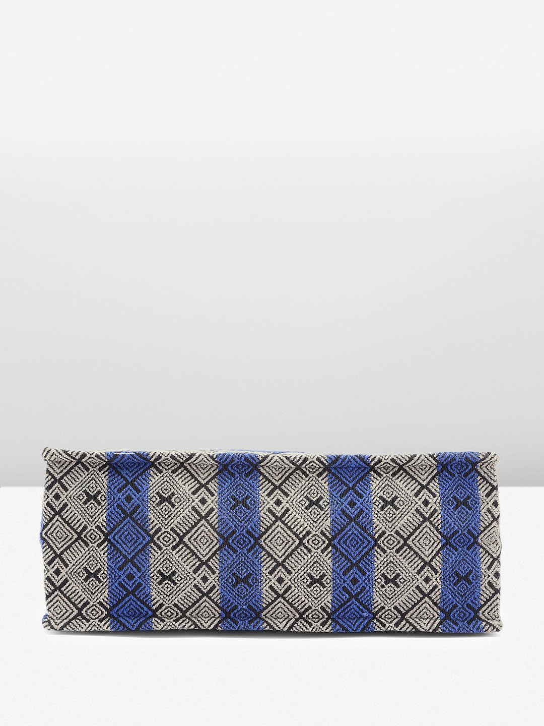 PRIMROSE Handwoven Geometric Pattern Tote Bag, Blue and Grey