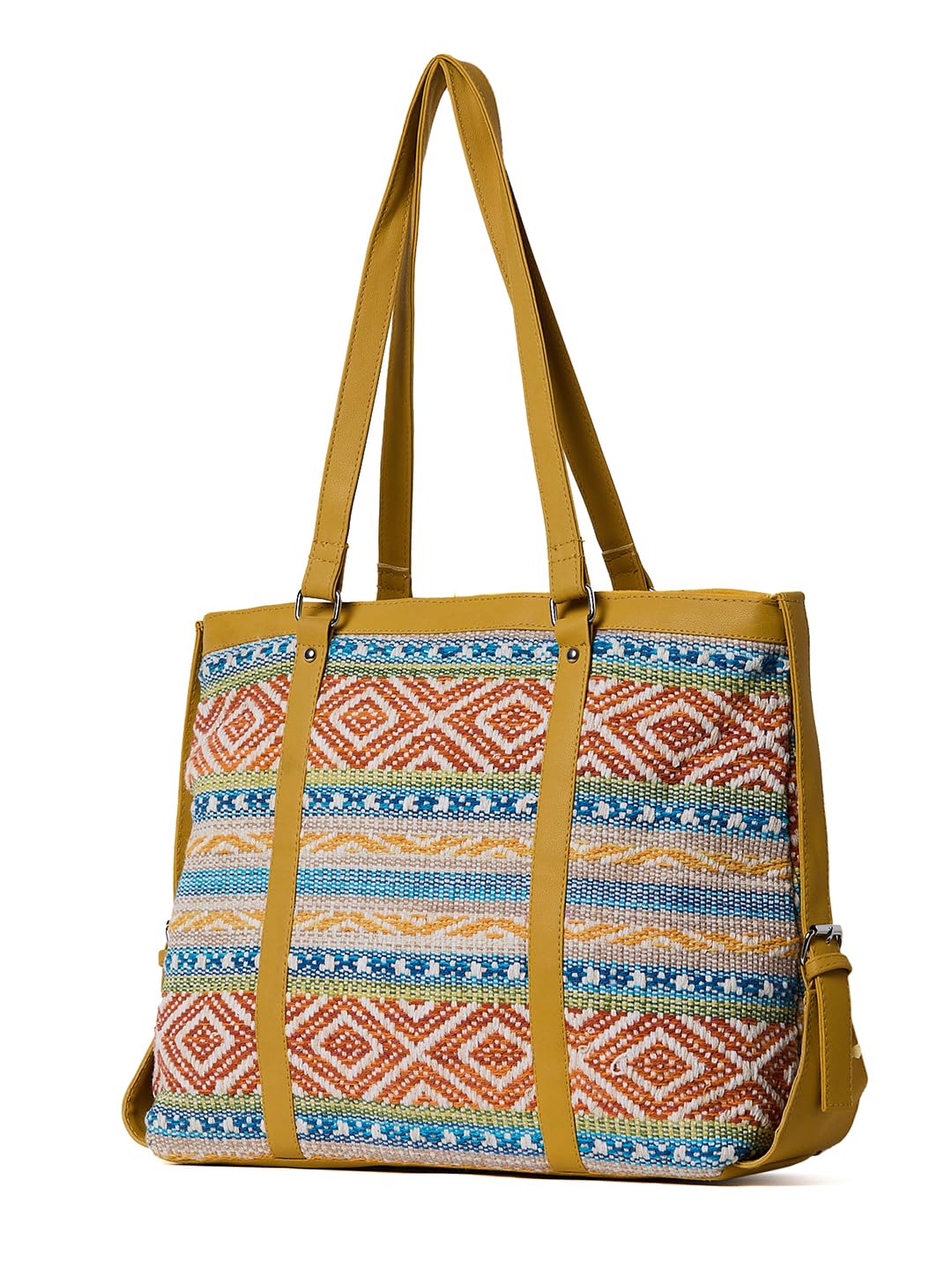 PRIMROSE Woven Multicoloured Shoulder Bag with Geometric Pattern