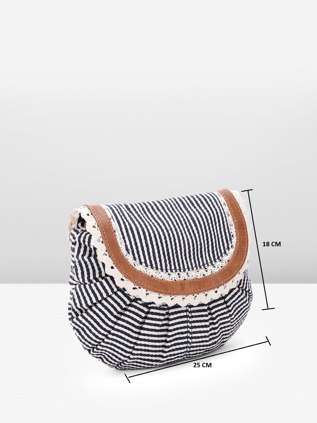 PRIMROSE Striped Canvas Crossbody Bag with Flap Brown and White