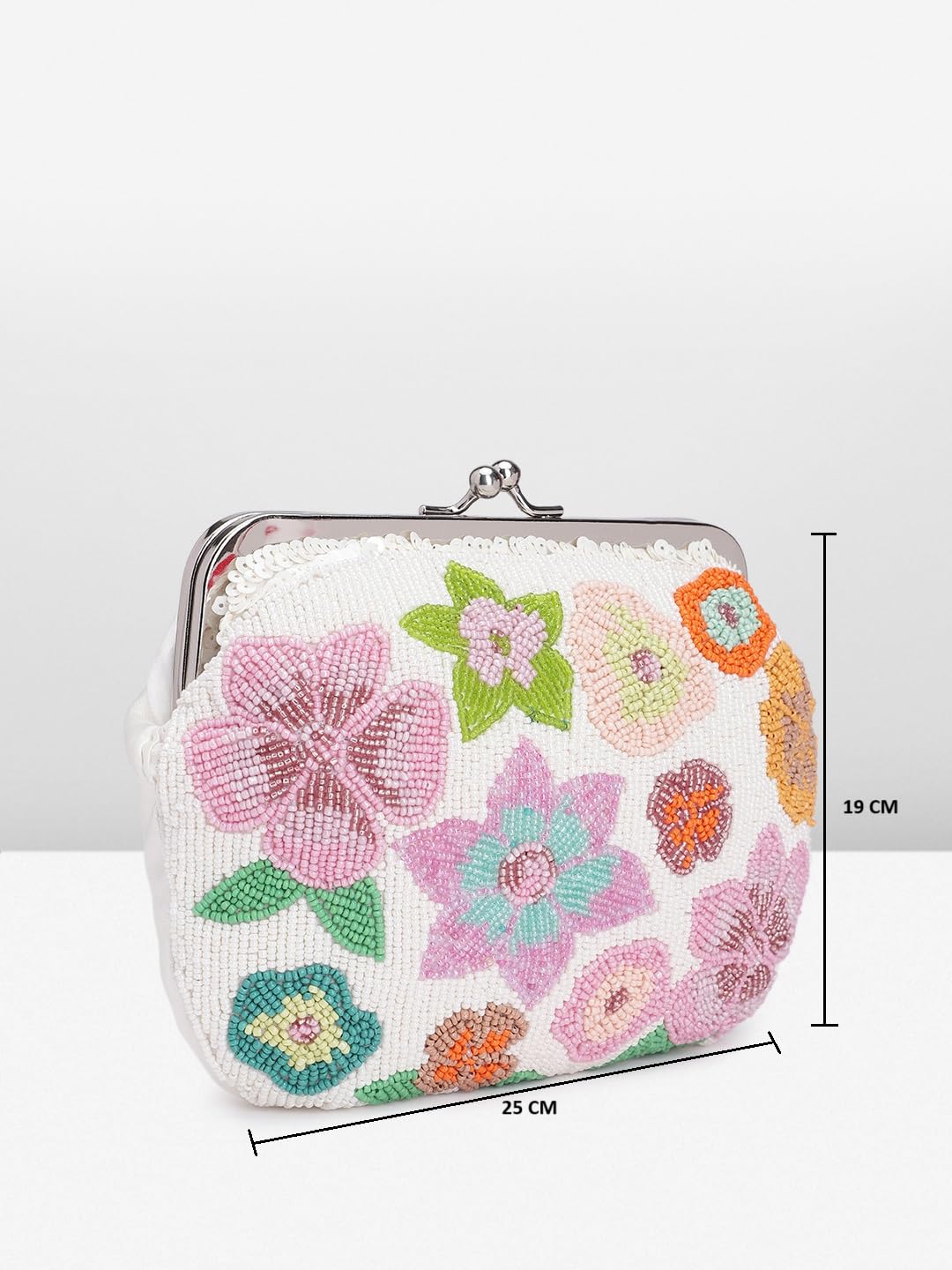 PRIMROSE Beaded Floral Clutch Purse for Women White and Multicoloured