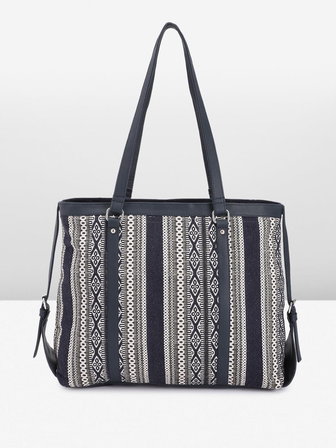 PRIMROSE Printed Tote Bag for Women Black and White Aztec Pattern