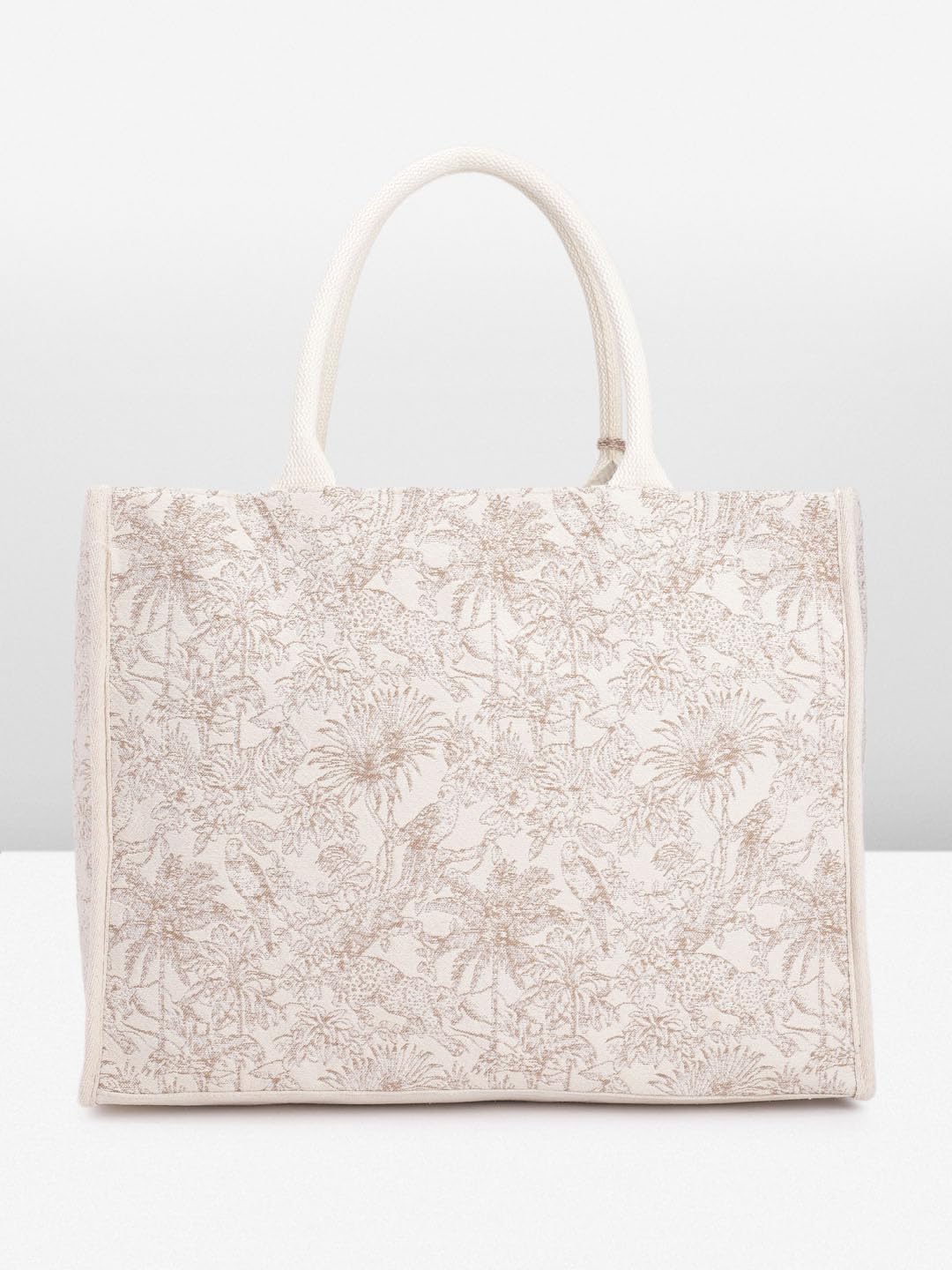 PRIMROSE Women's Beige Floral Embroidered Tote Bag with Tassel