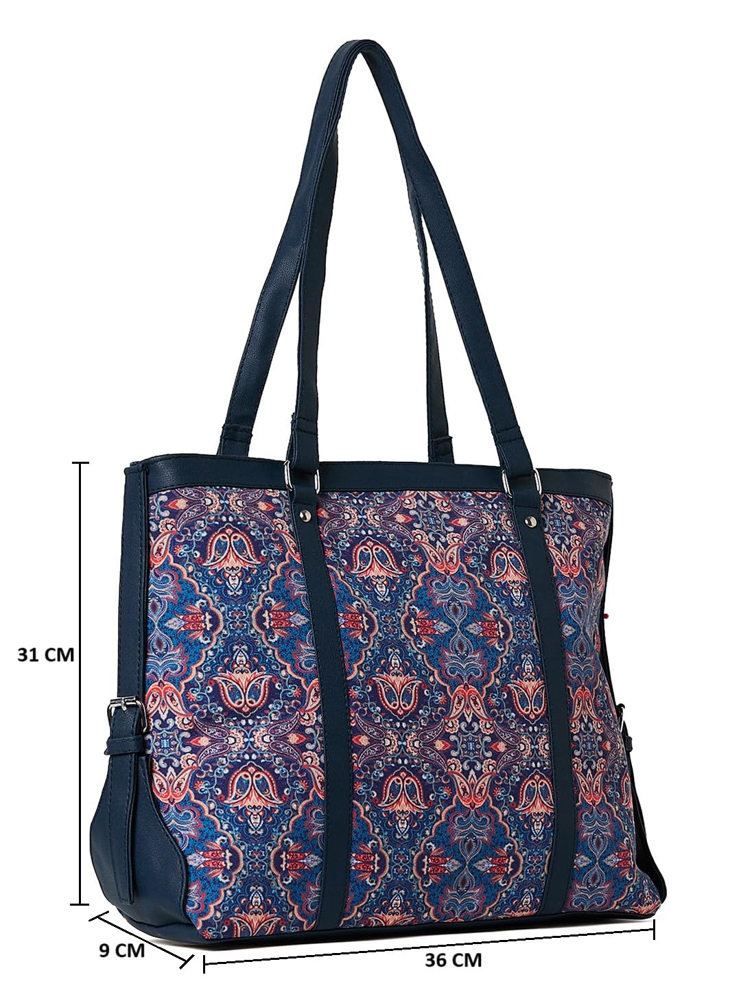 PRIMROSE Patterned Tote Bag for Women, Navy Blue with Floral Design