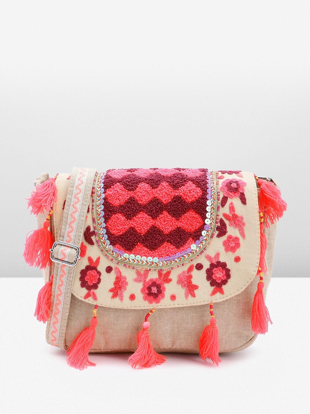 PRIMROSE Handcrafted Boho Shoulder Bag with Tassels, Embroidery