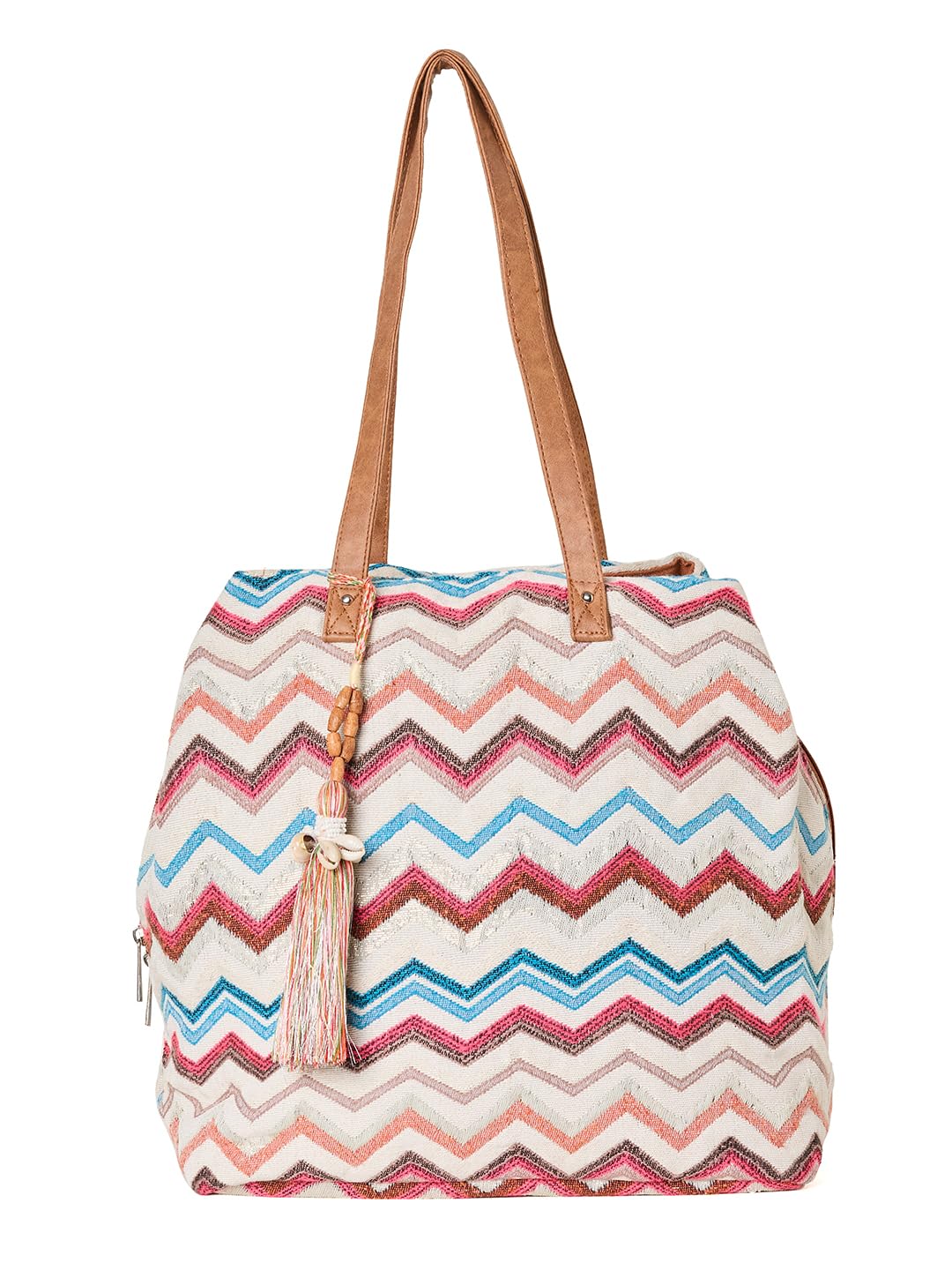 PRIMROSE Chevron Pattern Tote Bag with Tassel, Multicolour