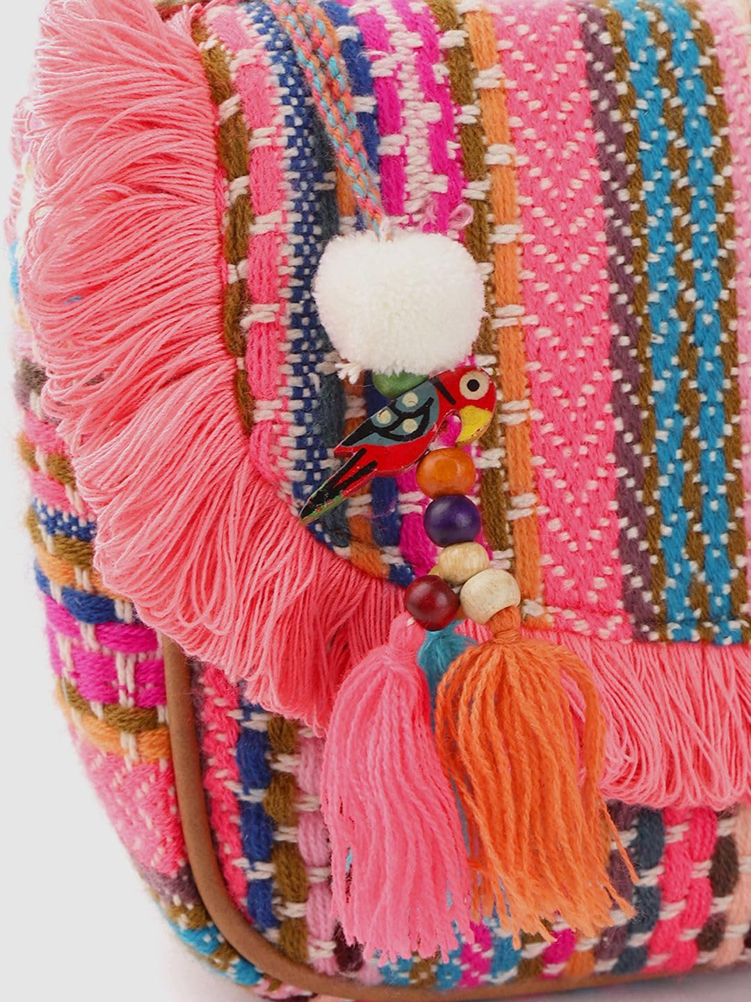 PRIMROSE Multicolour Woven Fringed Handbag with Adjustable Strap Crossbody Bag with Tassels