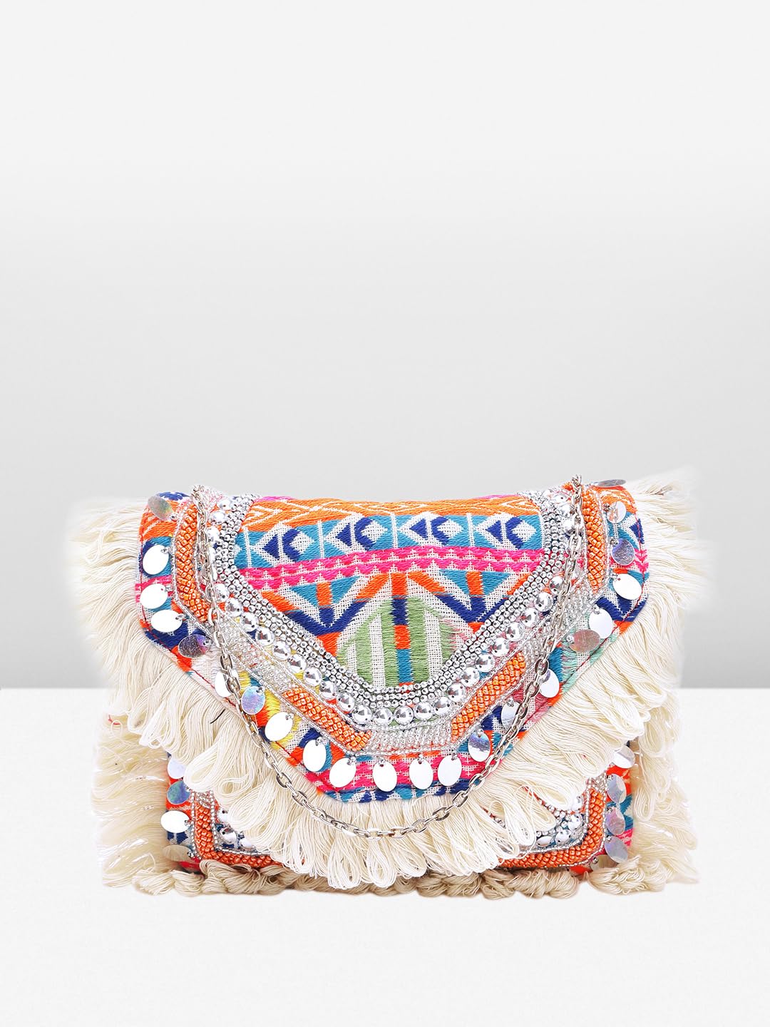 PRIMROSE Handcrafted Multicolour Fringed Boho Chic Clutch Bag