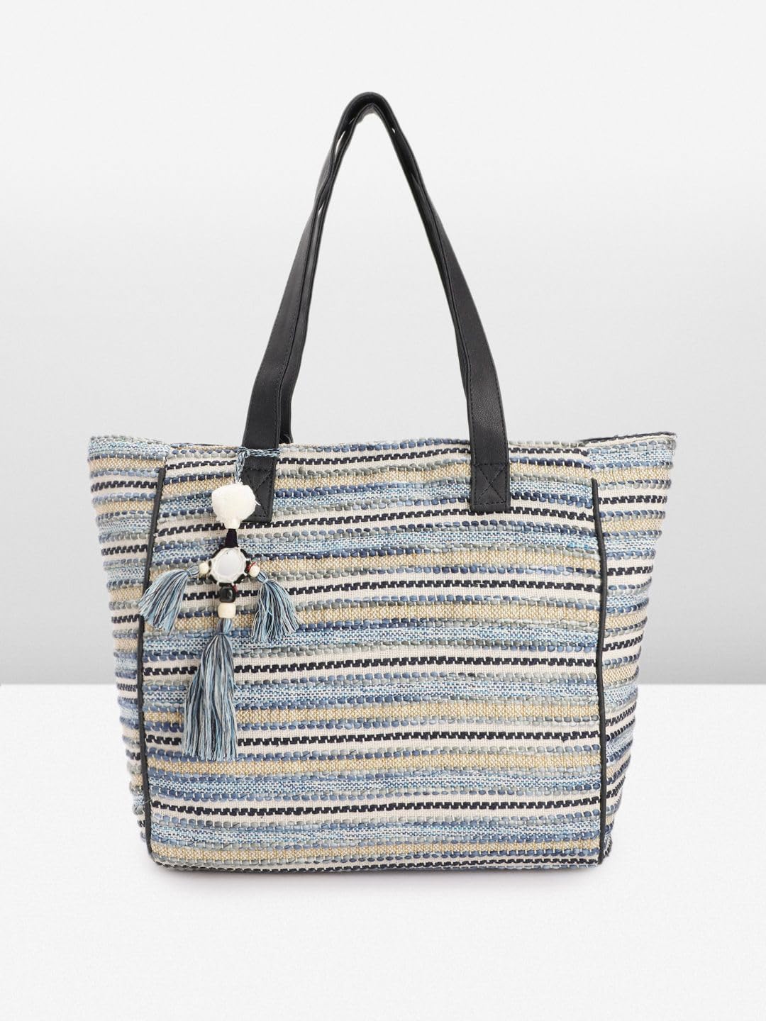 PRIMROSE Striped Structured Shoulder Bag with Tasselled Detail