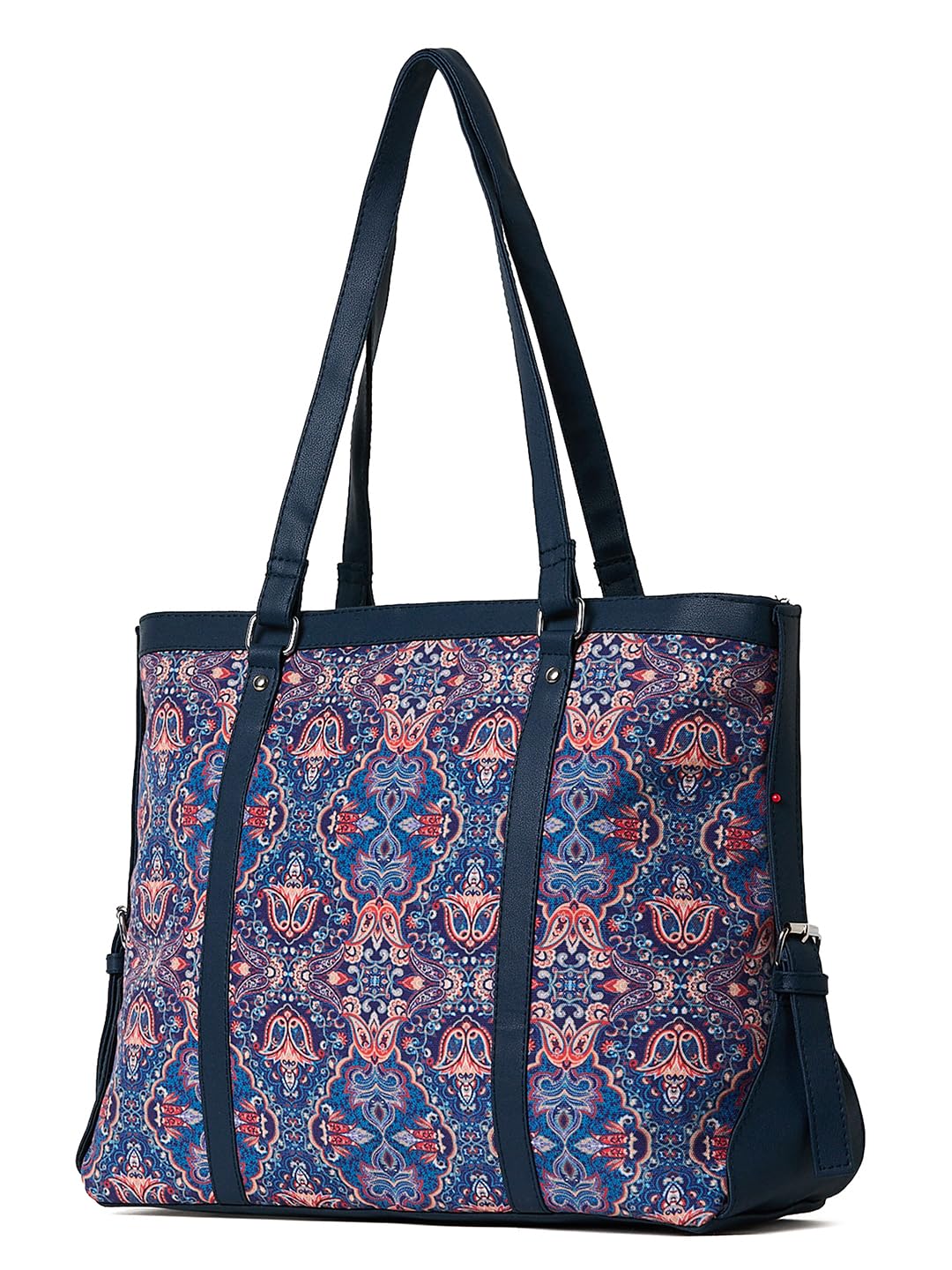 PRIMROSE Patterned Tote Bag for Women, Navy Blue with Floral Design