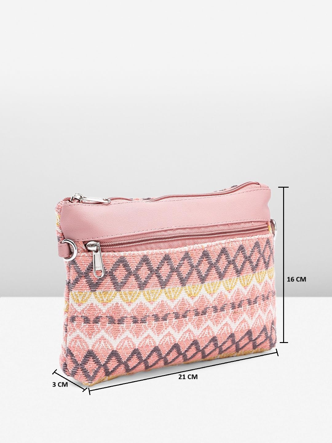 PRIMROSE Chevron Pattern Crossbody Bag with Multiple Zippers Pink