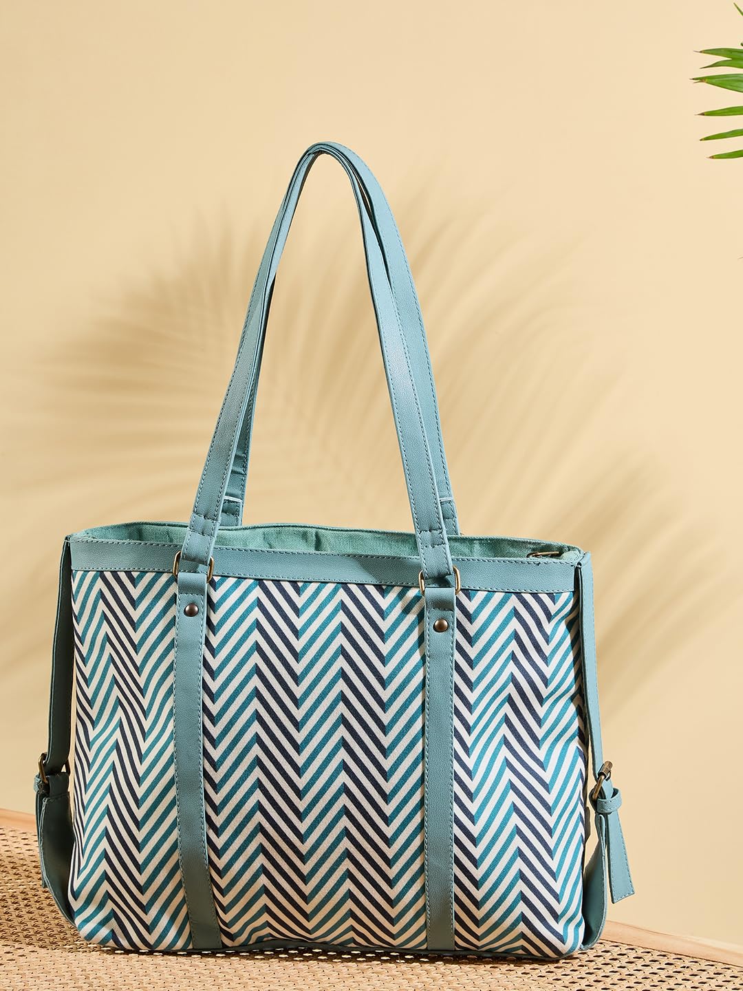 PRIMROSE Green Geometric Printed Oversized Shoulder Bag