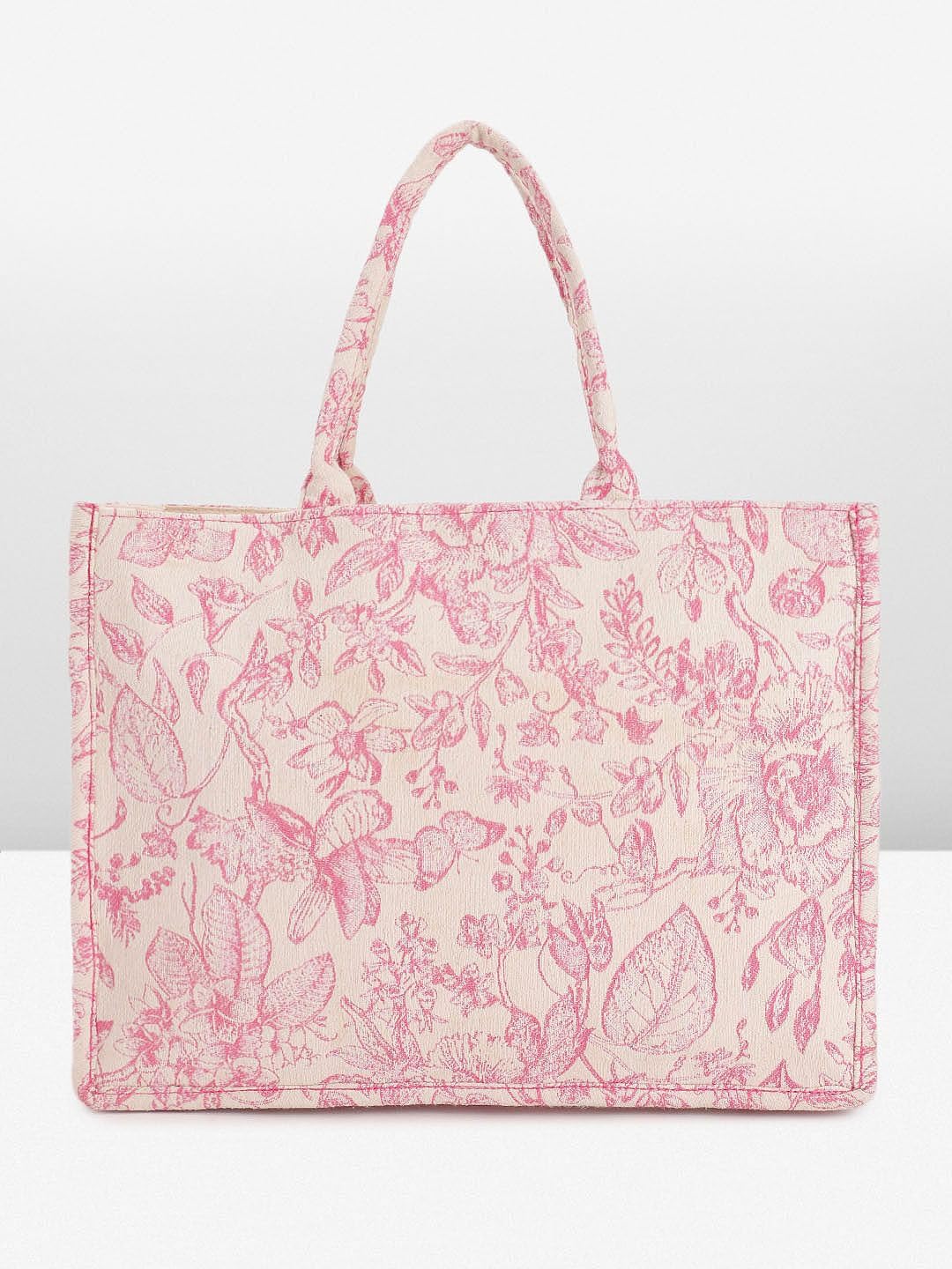 PRIMROSE Women's Pink Floral Print Cotton Tote Bag