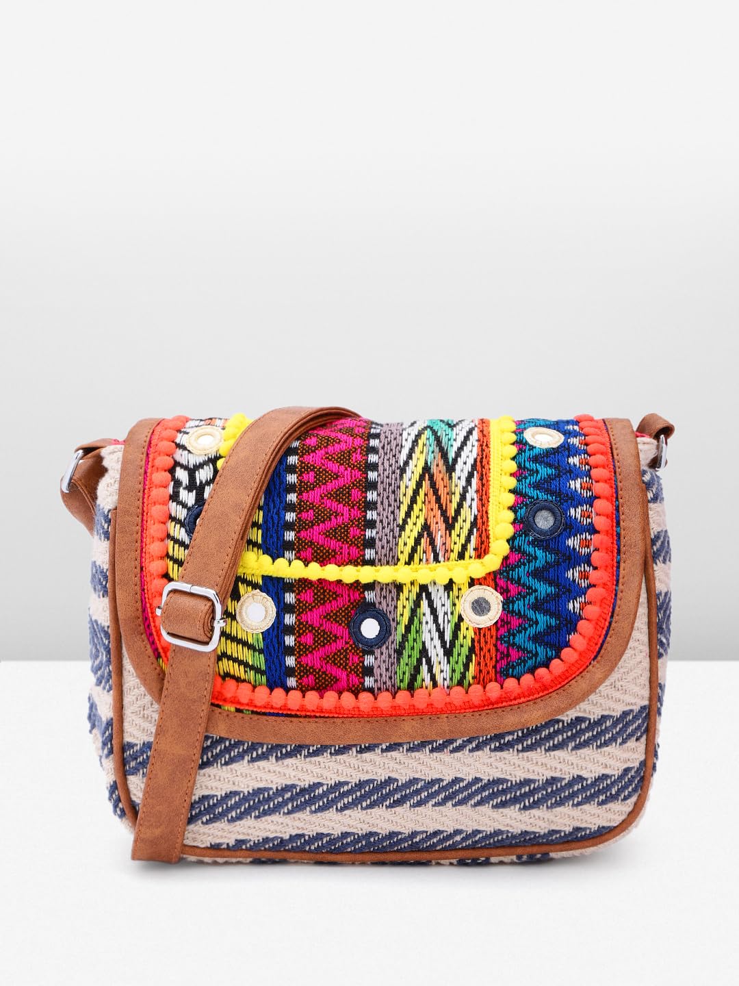 PRIMROSE Handcrafted Multicoloured Woven Crossbody Bag with Tassels Tan