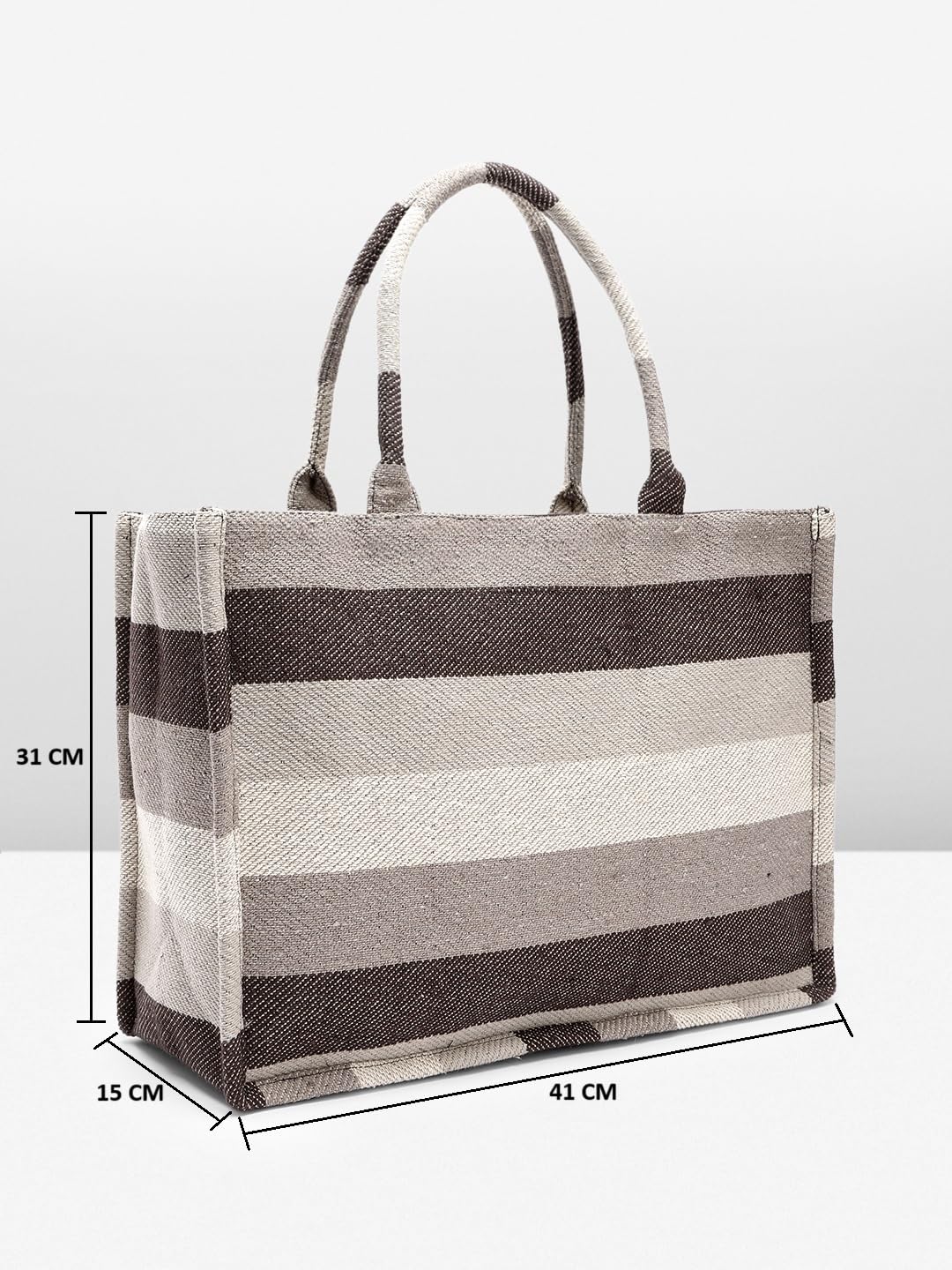 PRIMROSE Handcrafted Striped Tote Bag for Women Brown and Beige