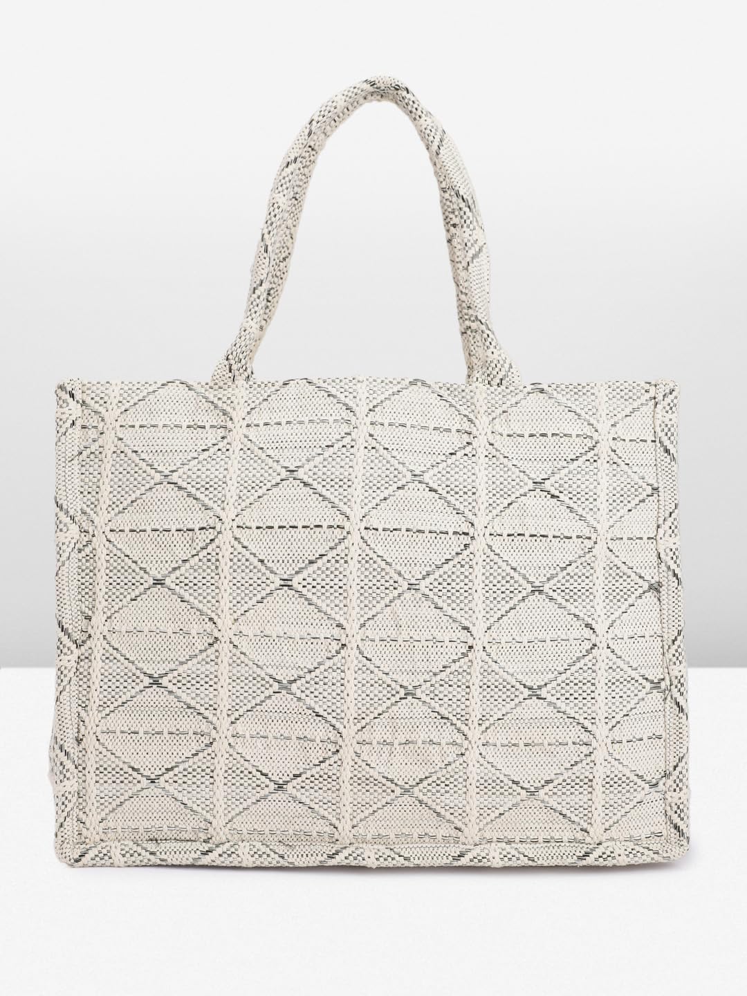 PRIMROSE Macrame Tote Bag, Geometric Design, Ivory