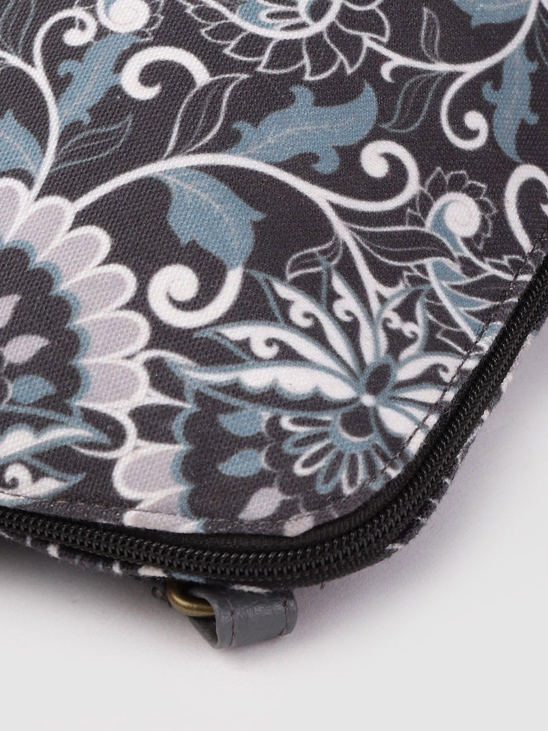 PRIMROSE Women Charcoal Grey & Blue Ethnic Motifs Print Sling Bag with Tasselled Detail