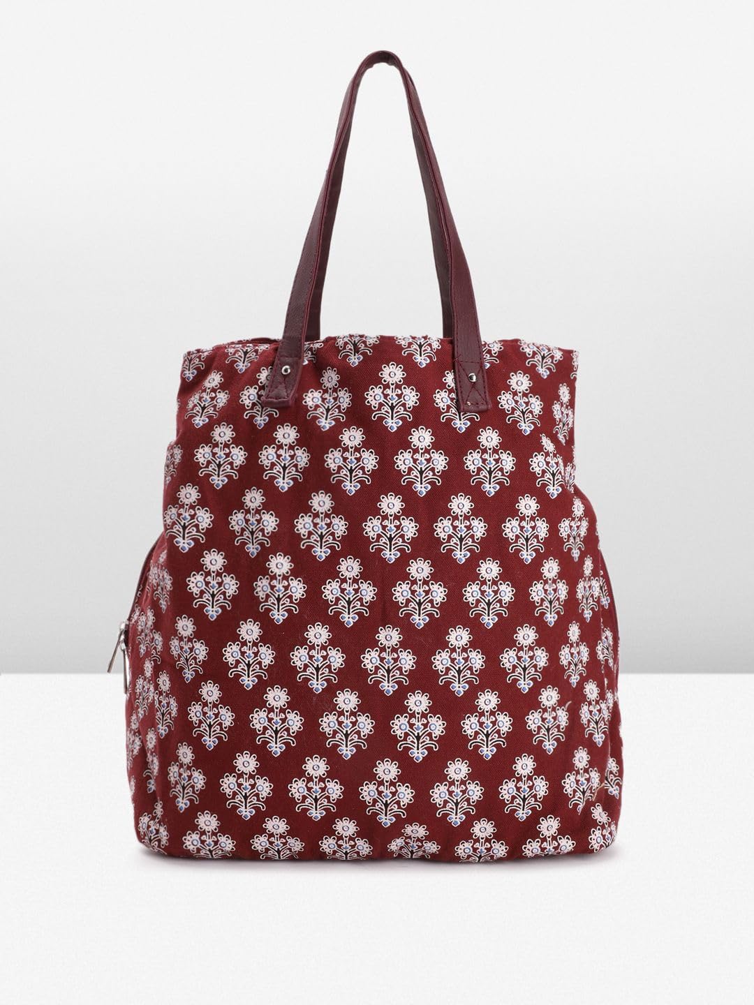 PRIMROSE Women's Burgundy Tote Bag with Floral Print Tassel Accent