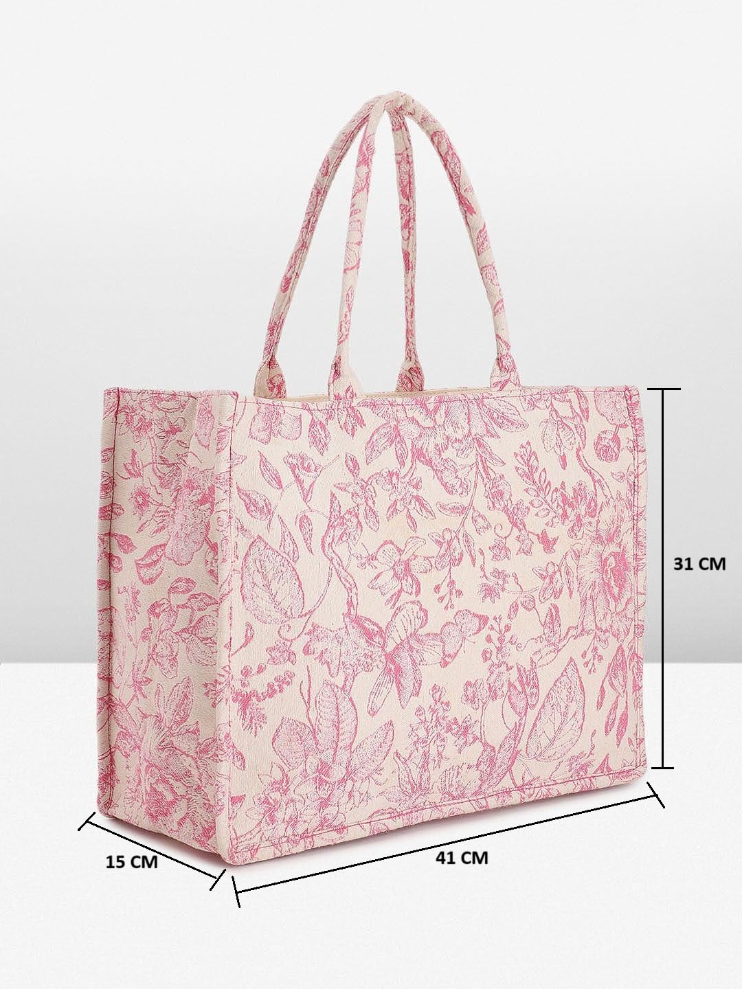 PRIMROSE Women's Pink Floral Print Cotton Tote Bag