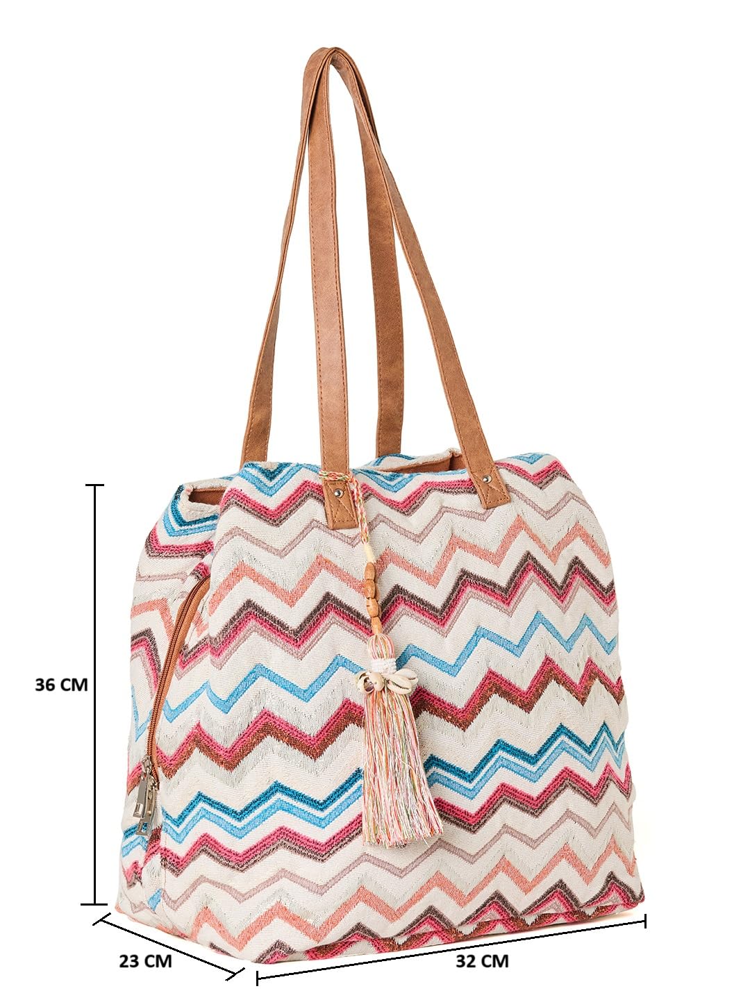 PRIMROSE Chevron Pattern Tote Bag with Tassel, Multicolour