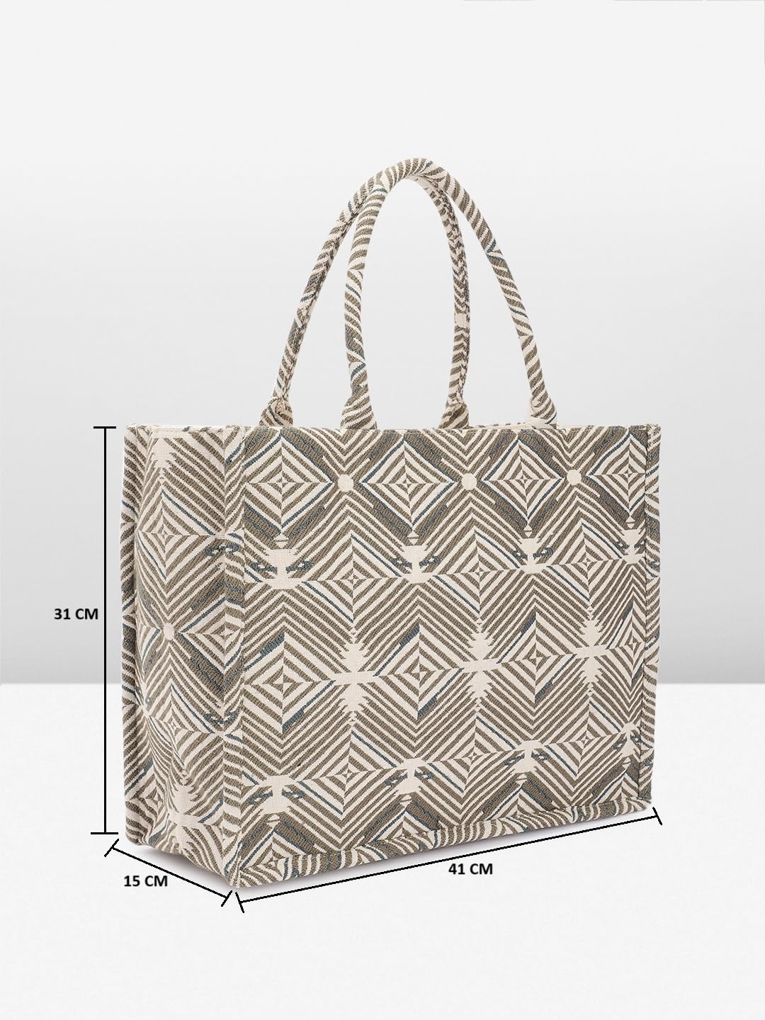 PRIMROSE Geometric Pattern Tote Bag Beige and Grey